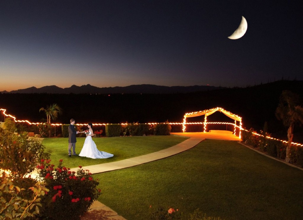 Outdoor nighttime wedding at Saguaro Buttes